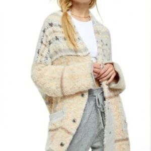 Free People Cream and Gray Women's Cardigan